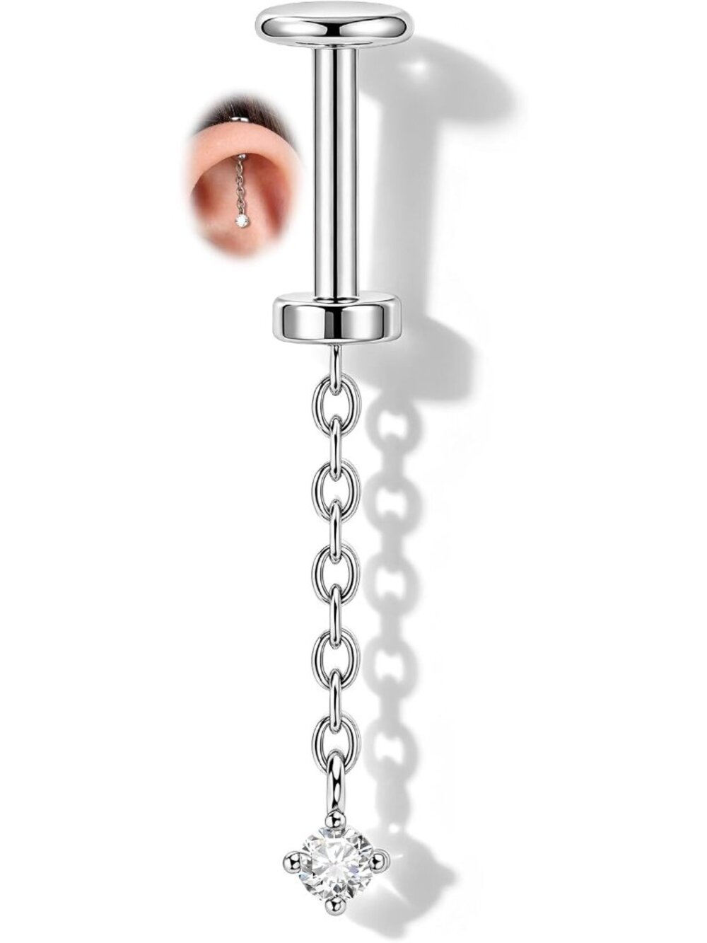 Chain Dangle Vertical Helix Earring,16G 6mm Cartilage Jewelry